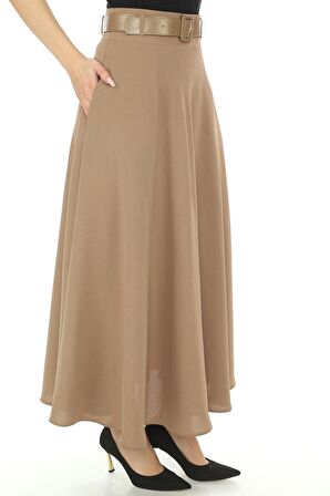 SORALLİNE KADIN KLOŞ ETEK 95 CM BOYUNDA ETAMİN DESEN BAHARLIK 779 NOHUT RENGİ