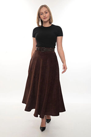 SORALLİNE KADIN KIŞLIK ŞÖNİ KADİFE ETEK 95 CM BOYUNDA ASTALI 779