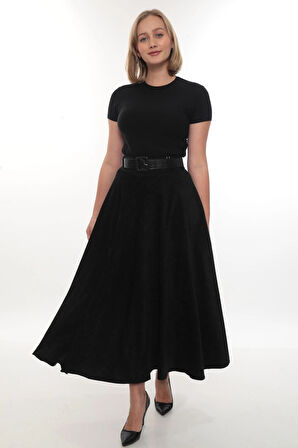 SORALLİNE KADIN KIŞLIK ŞÖNİ KADİFE ETEK 95 CM BOYUNDA ASTALI 779