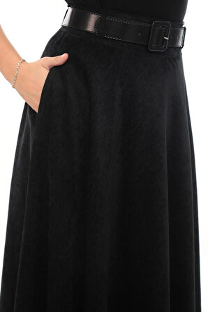 SORALLİNE KADIN KIŞLIK ŞÖNİ KADİFE ETEK 95 CM BOYUNDA ASTALI 779