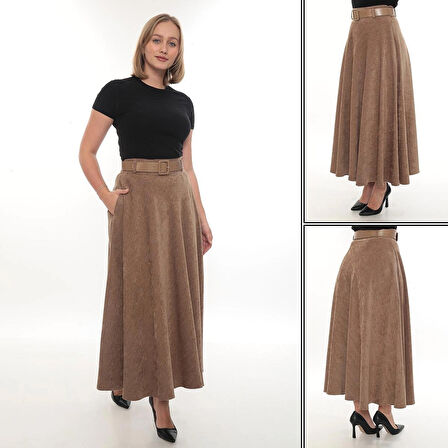 SORALLİNE KADIN KIŞLIK ŞÖNİ KADİFE ETEK 95 CM BOYUNDA ASTALI 779