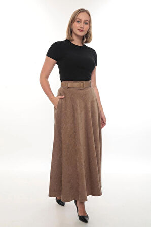 SORALLİNE KADIN KIŞLIK ŞÖNİ KADİFE ETEK 95 CM BOYUNDA ASTALI 779