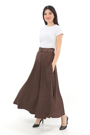 SORALLİNE KADIN KIŞLIK KLOŞ ETEK 779 KAHVE ÇİZGİLİ