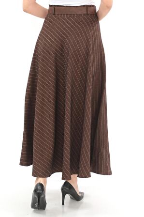 SORALLİNE KADIN KIŞLIK KLOŞ ETEK 779 KAHVE ÇİZGİLİ