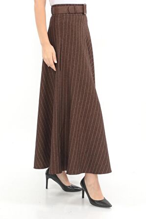 SORALLİNE KADIN KIŞLIK KLOŞ ETEK 779 KAHVE ÇİZGİLİ