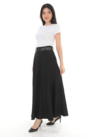 SORALLİNE KADIN KIŞLIK KLOŞ ETEK 779 SİYAH ÇİZGİLİ