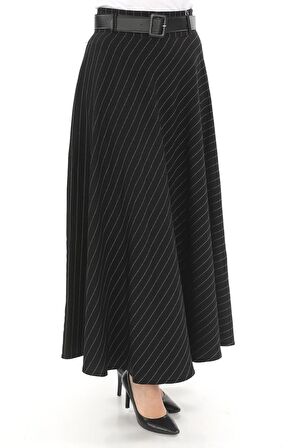 SORALLİNE KADIN KIŞLIK KLOŞ ETEK 779 SİYAH ÇİZGİLİ