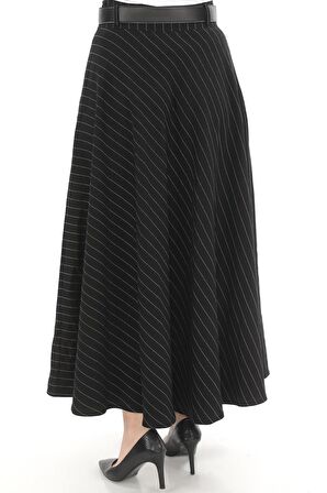 SORALLİNE KADIN KIŞLIK KLOŞ ETEK 779 SİYAH ÇİZGİLİ