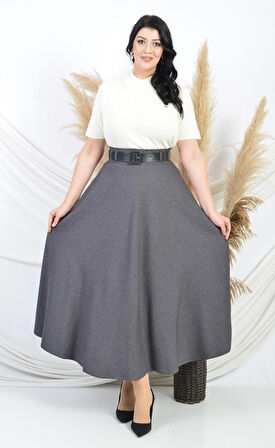 SORALLİNE KADIN KLOŞ ETEK 100 CM BOYUNDA ASTARSIZ KIŞLIK ETEK 779GRİ