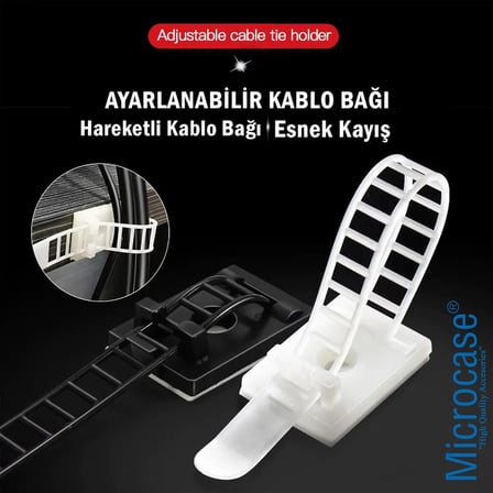 Microcase Kendinden Yapışkanlı Microcase Ayarlanabilir Yapışkanlı Kablo Düzenleyici ve Sabitleyici Klips 20 Adet Beyaz AL5409