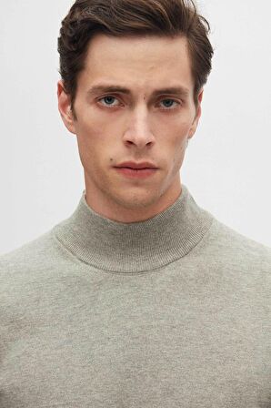 D'S Damat Ds Damat Regular Fit Gri Pamuk Karışımlı Yarım Balıkçı Triko Kazak 5HF06ORT16275