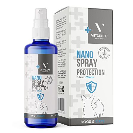 VETDELUXE Nano Silver Sprey Kedi Köpek Deri, Yara ve Vücut Bakım Spreyi (Göz, Kulak, Vücut Temizleme) 150 ml 