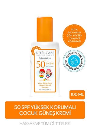SPF 50 Çocuk Güneş Kremi Suya Dayanıklı Yağsız Görünüm Yüksek UVA/UVB Koruyucu (100 ml)