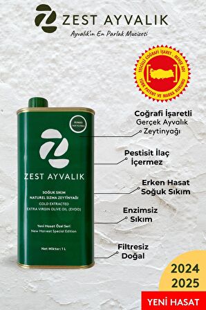 Zest Ayvalık Soğuk Sıkım Sızma Zeytinyağı 1 lt Teneke 
