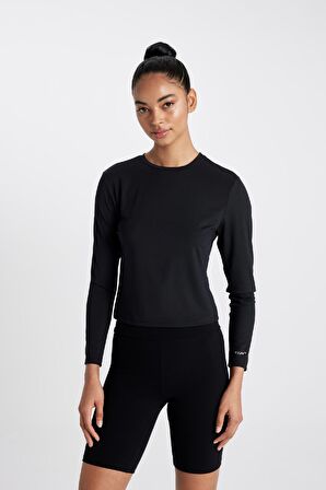 DeFactoFit Slim Fit Dar Kesim Bisiklet Yaka Baskılı Sporcu Uzun Kollu Tişört C8366AX24HSBK81