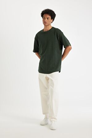 DeFacto Comfort Regular Fit Rahat Kesim Bisiklet Yaka Waffle Kumaş Pamuklu Kısa Kollu Basic Düz Tişört B4443AX24AUKH225