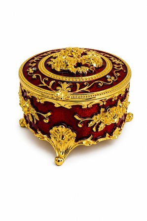 Yuvarlak Renkli Gold İşlemeli Mücevher Kutusu