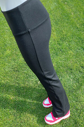 Kadın Siyah Yüksek Bel Toparlayıcı Çelik Örme Ispanyol Paça Tayt