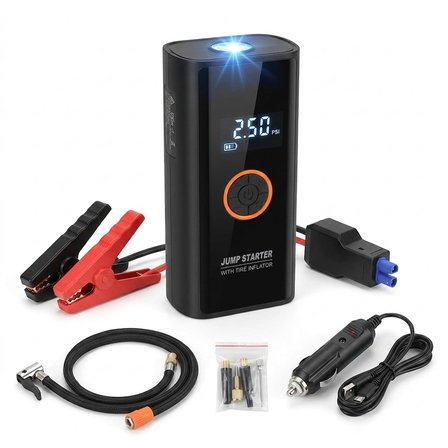 Roichil® Akü Takviye Cihazı ve Lastik Şişirme Pompası 16000mAh – Powerbank Özellikli, Dijital Ekranlı SOS Fenerli Taşınabilir Kompresör