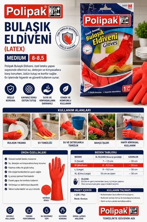 Polipak Bulaşık Eldiveni (Latex) Medium 8-8,5