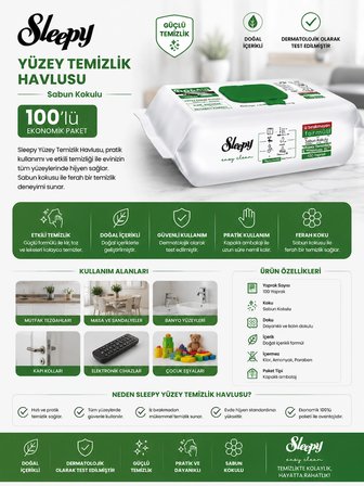 Sleepy Yüzey Temizlik Havlusu Sabun Kokulu 100'lü
