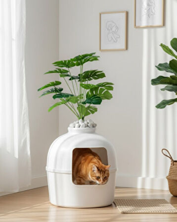 Reyo Dekorapet Dekoratif Kedi Tuvaleti Beyaz