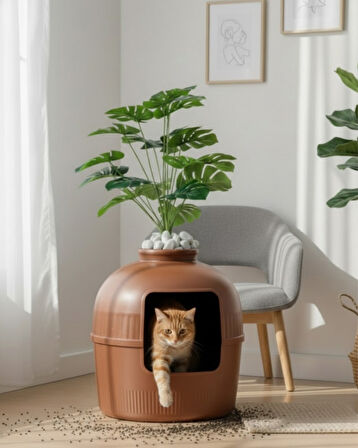 Reyo Dekorapet Dekoratif Kedi Tuvaleti Kahverengi