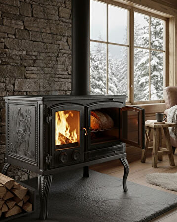 Reyo Stove Ayder Fırınlı Kuzineli Döküm Şömine Soba