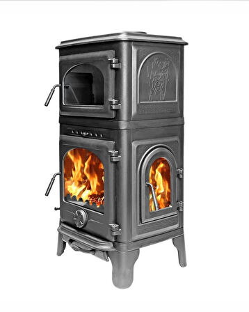 Reyo Stove Mengücek Üç Camlı Yan Kapak Fırınlı Döküm Şömine Soba