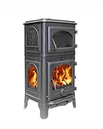 Reyo Stove Mengücek Üç Camlı Yan Kapak Fırınlı Döküm Şömine Soba