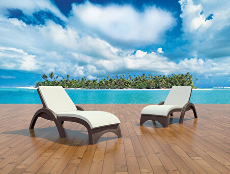Omnipazar TRK-860 Siesta Fiji Bej Minderli Rattan Desenli Ayarlanabilir Lüks Şezlong Kahverengi 2'li Set 