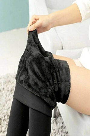 Kadın Siyah Termal Kulotlu Peluş Tayt 9020