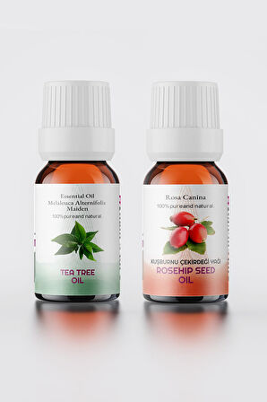 Çay Ağacı Yağı 10 ml Kuşburnu Çekirdeği Yağı 10 ml %100 Saf 2li Set Sprey Başlık