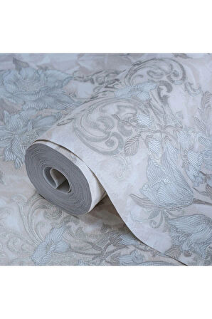 Çiçek Detaylı Rokoko Damask Deseni Duvar Kağıdı, 16,5 m2, Bej, Açık, Beyaz - Seven 7805-1