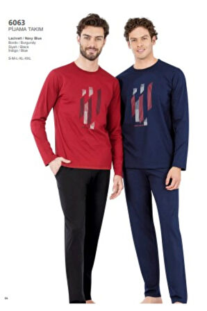 6063 Erkek Uzun Kollu Bisiklet Yaka Pijama Takımı-Siyah