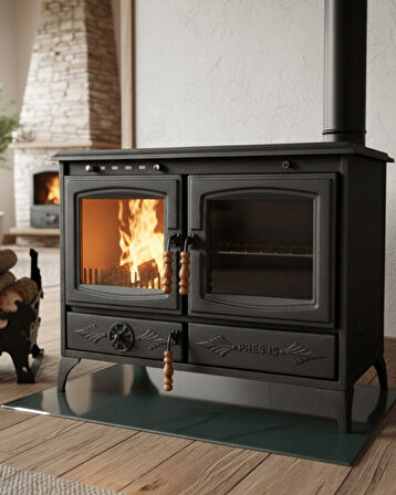 Reyo Stove Halfeti Büyük Camlı Fırınlı Şömine Kuzine Soba