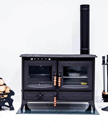 Reyo Stove Halfeti Büyük Camlı Fırınlı Şömine Kuzine Soba