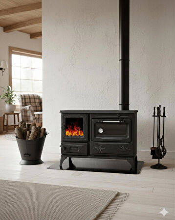 Reyo Stove Kırkgöze Büyük Camlı Fırınlı Şömine Soba