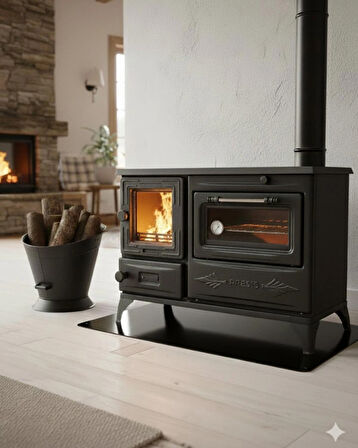 Reyo Stove Kırkgöze Büyük Camlı Fırınlı Şömine Soba