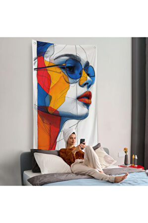 Renkli Soyut Çizim Kadın Duvar Örtüsü-7806