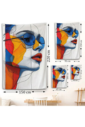 Renkli Soyut Çizim Kadın Duvar Örtüsü-7806