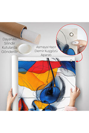 Renkli Soyut Çizim Kadın Duvar Örtüsü-7806