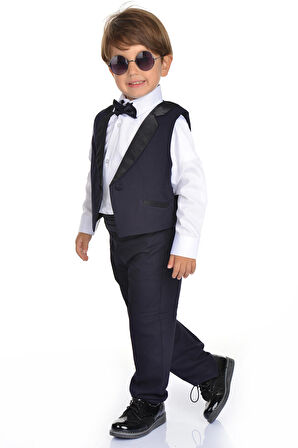 Saten Yaka Kuşaklı Yelekli Erkek Çocuk Takım