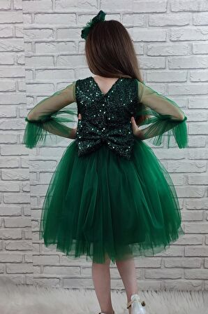 Pul Payet Tüllü Kız Çocuk Elbise