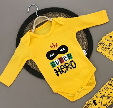 Super Hero Kukuleta Şapkalı Badili 3lü Bebek Takımı