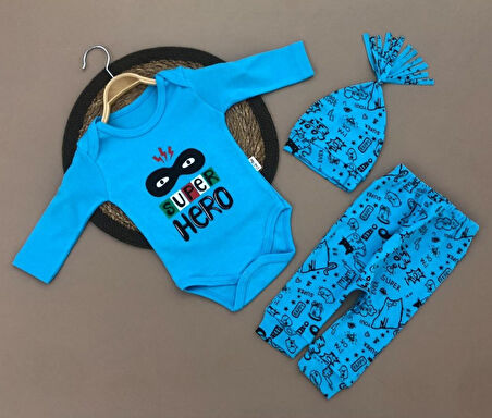 Super Hero Kukuleta Şapkalı Badili 3lü Bebek Takımı