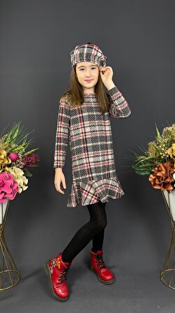 Kız Çocuk Şapkalı Kışlık Uzun Kol Elbise MNK0412