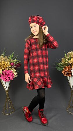 Kız Çocuk Şapkalı Kışlık Uzun Kol Elbise MNK0412