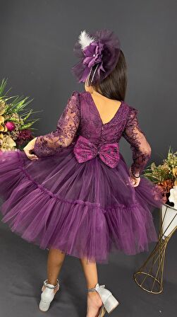 Uzun Kol Güpürlü Tokalı Vintage Abiye Elbise MNK0472