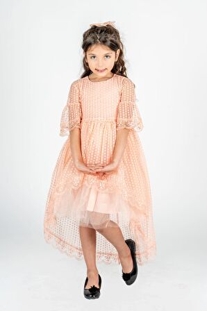 Kuyruklu Model Kız Çocuk Dantel Elbise MNK0482